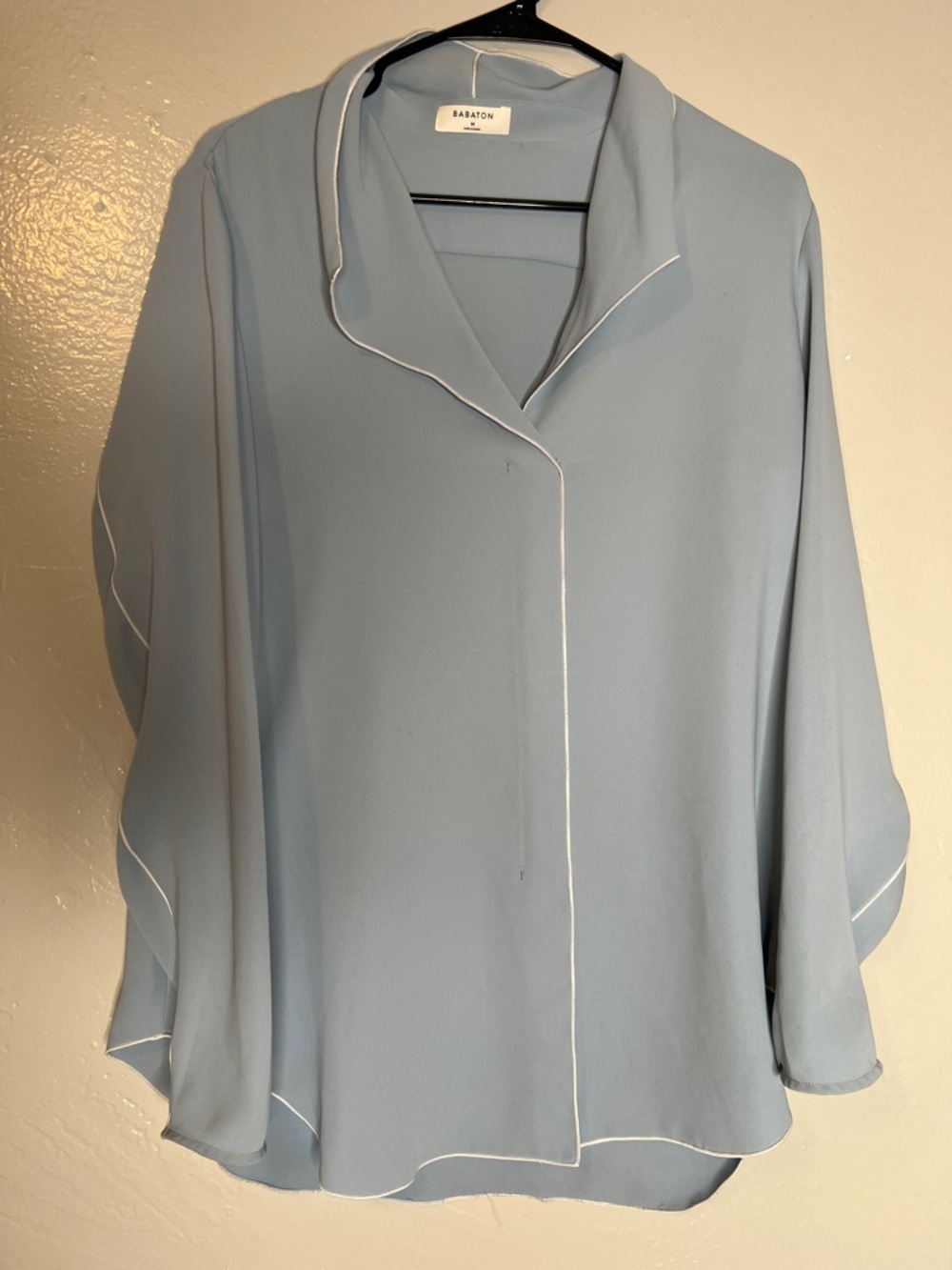Babaton Aritzia Rena Blue Matte Satin Blouse Medium Lagenlook Coastal